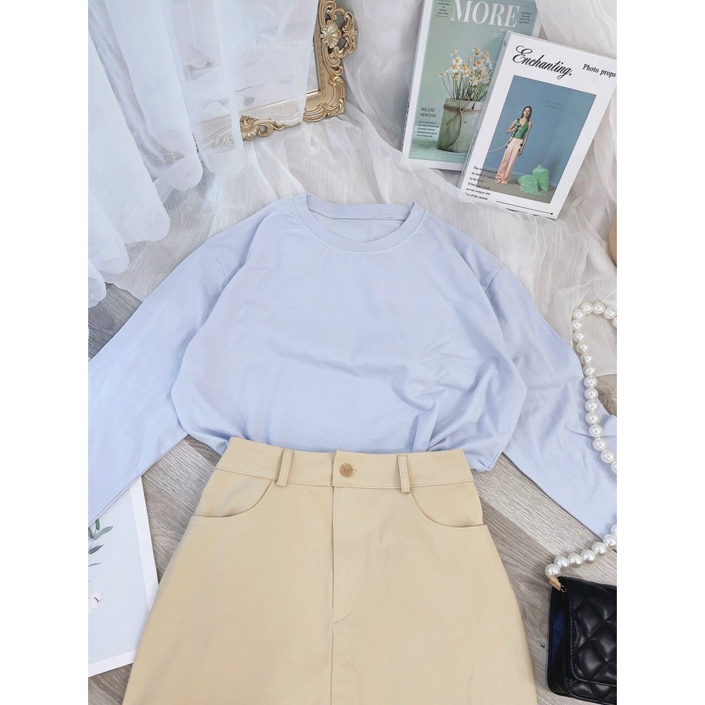 Set Áo Kiểu Nữ Tay Dài Kết Hợp Cùng Chân Váy Kaki Style Thoải Mái Năng Động, Chất Vải Cotton Siêu Mịn, Mát | BigBuy360 - bigbuy360.vn