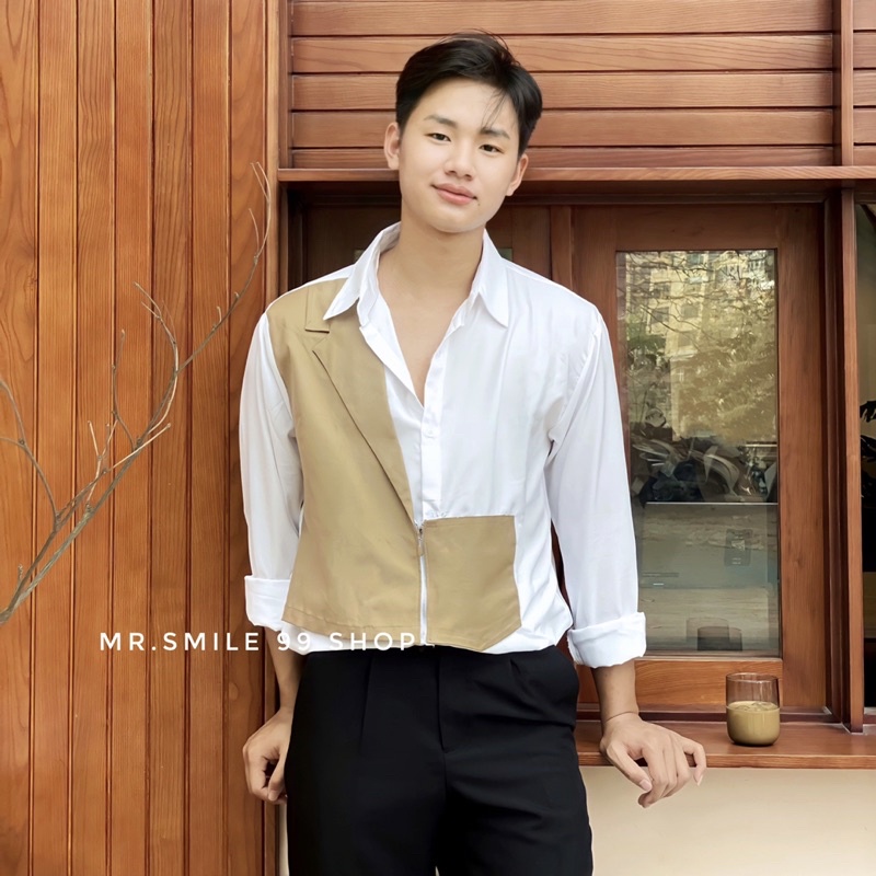 Áo Sơ Mi Nam Tay Dài Phối Kaki Phong Cách Hàn Quốc Unisex Hàng Thiết Kế Mr.Smile 99 Shop