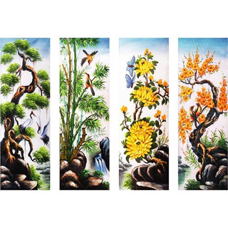 Tranh đính đá toàn bộ 5d-tranh bộ tứ quý TÙNG,CÚC,TRÚC,MAI