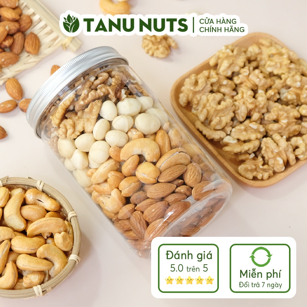 Hạt dinh dưỡng mix 4 TANU NUTS, ngũ cốc granola mix hạt dinh dưỡng cho bà bầu hũ 500g.