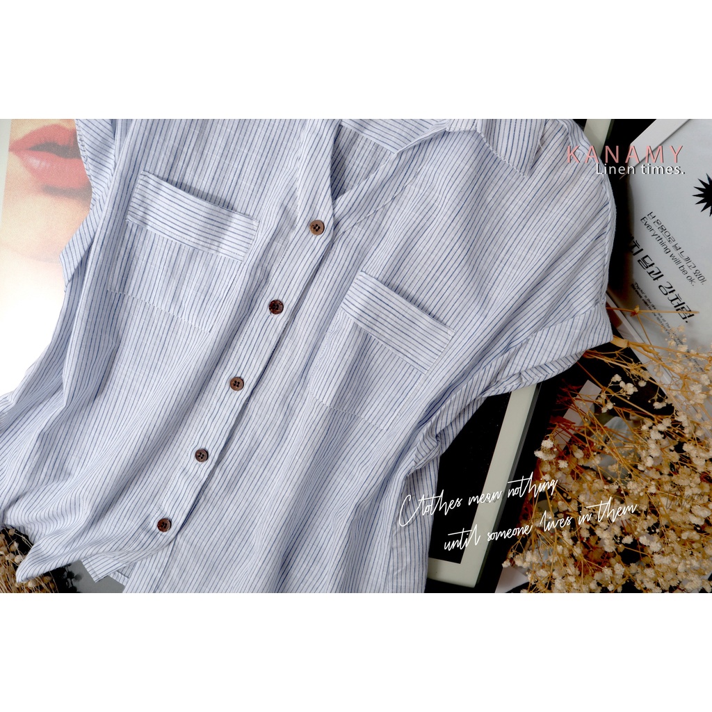 Áo cánh dơi Linen KANAMY sọc phối túi