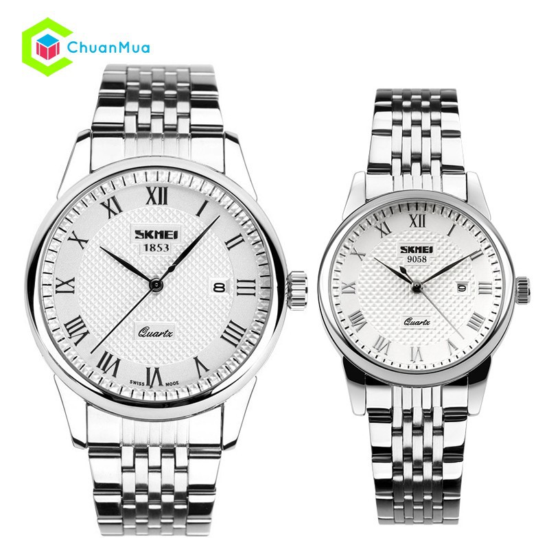Đồng Hồ đôi Nam Nữ dây thép mặt trắng thể thao phong cách + tặng 1 vòng tỳ hưu 99k