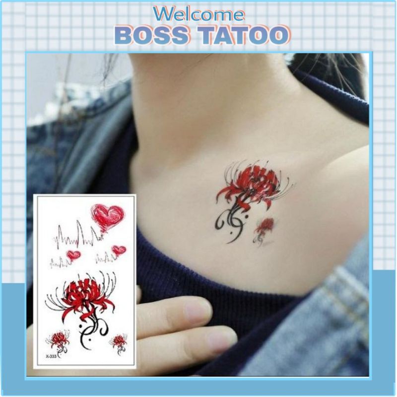 [DEAL] Hình xăm tatoo bỉ ngạn hoa nhịp tim. Xăm dán tatoo mini tạm thời, size &lt;10x6cm