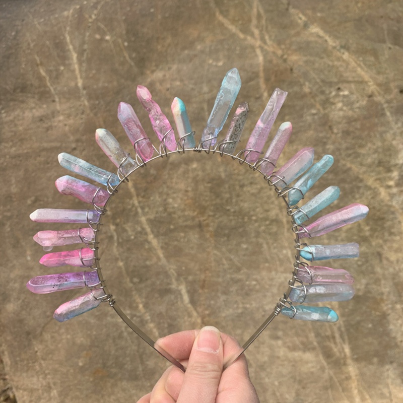 Băng Đô Cài Tóc Đính Pha Lê Bất Đối Xứng Hình Vương Miện Công Chúa Raw Stone Có Thể