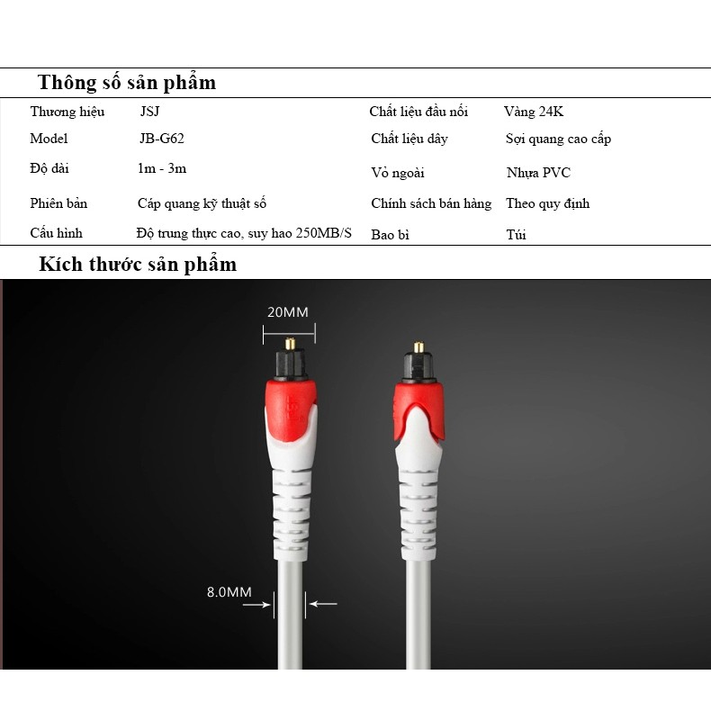 Dây cáp quang Optical JSJ G62 dài 1m - 3m áp dụng công nghệ giúp cải thiện đường truyền cáp quang không bị suy hao