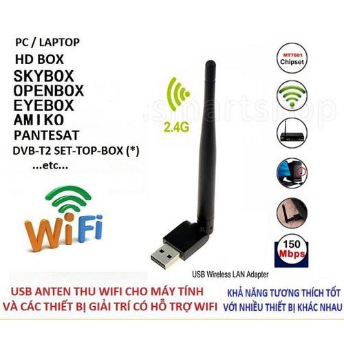 Usb thu sóng wifi cho máy tính, laptop - USB thu Wifi 802.11n Có Anten | BigBuy360 - bigbuy360.vn
