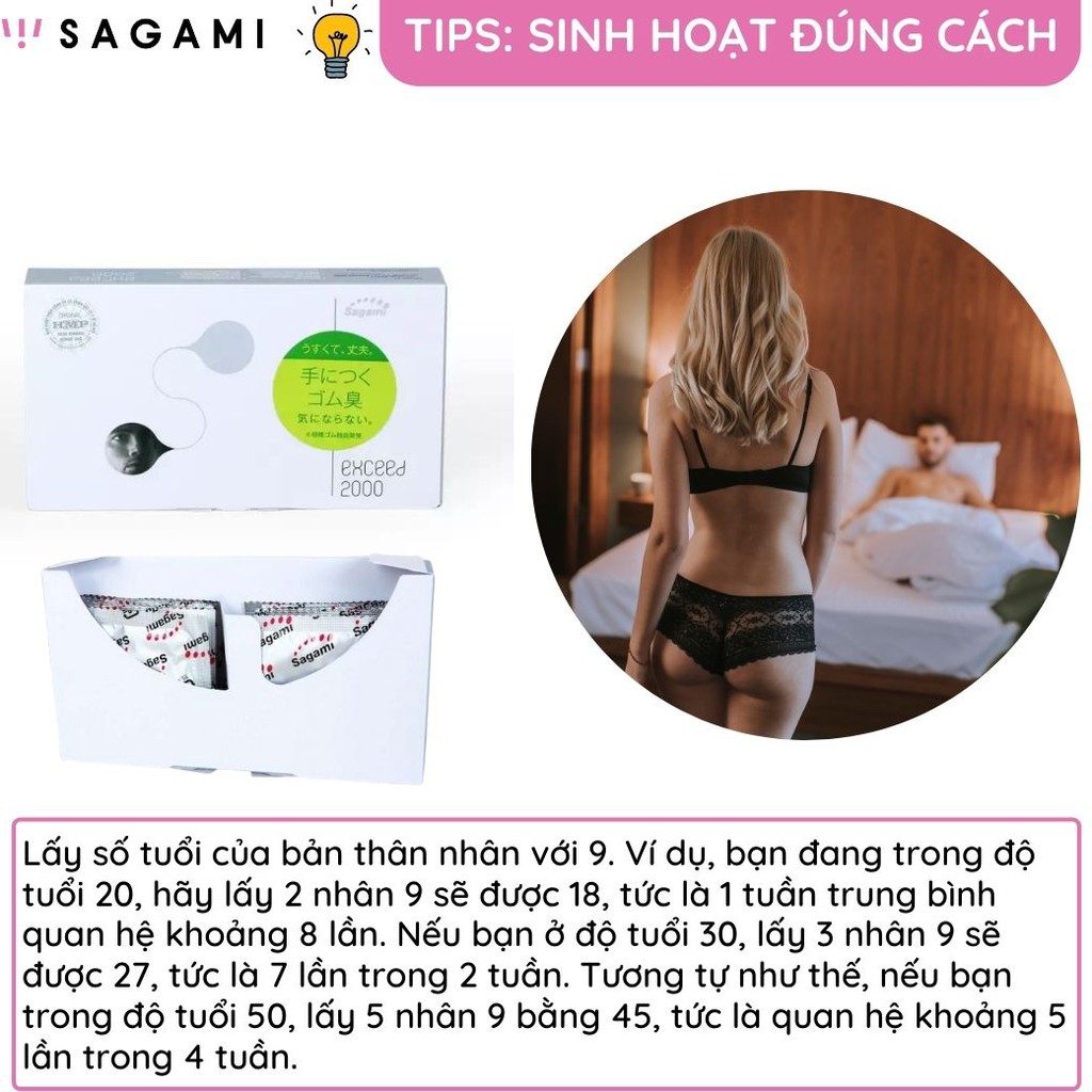 Bao cao su Sagami Exceed 2000 hộp 12 bao thiết kế 3D siêu mỏng một lần thắt chống tuột kéo dài thời gian