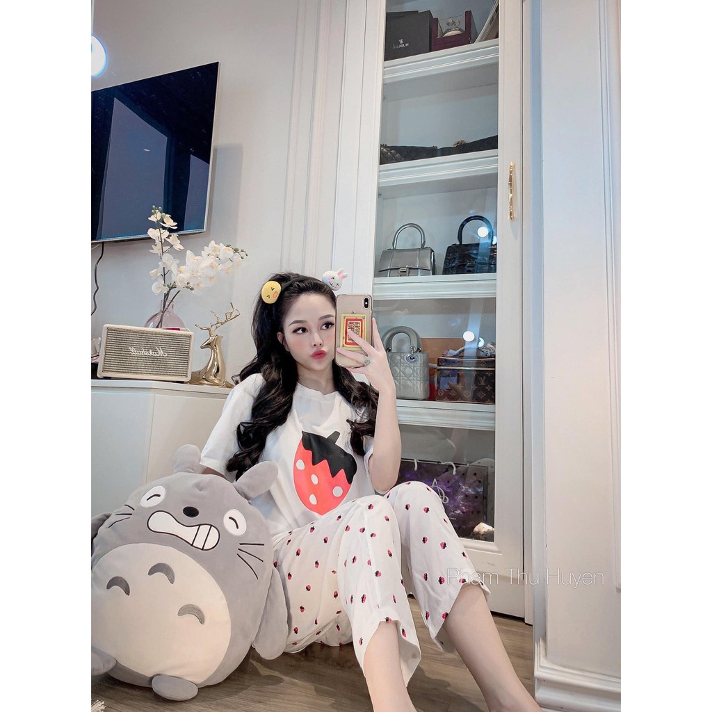 Bộ ngủ áo thun quần đũi họa tiết hoa quả siêu cute