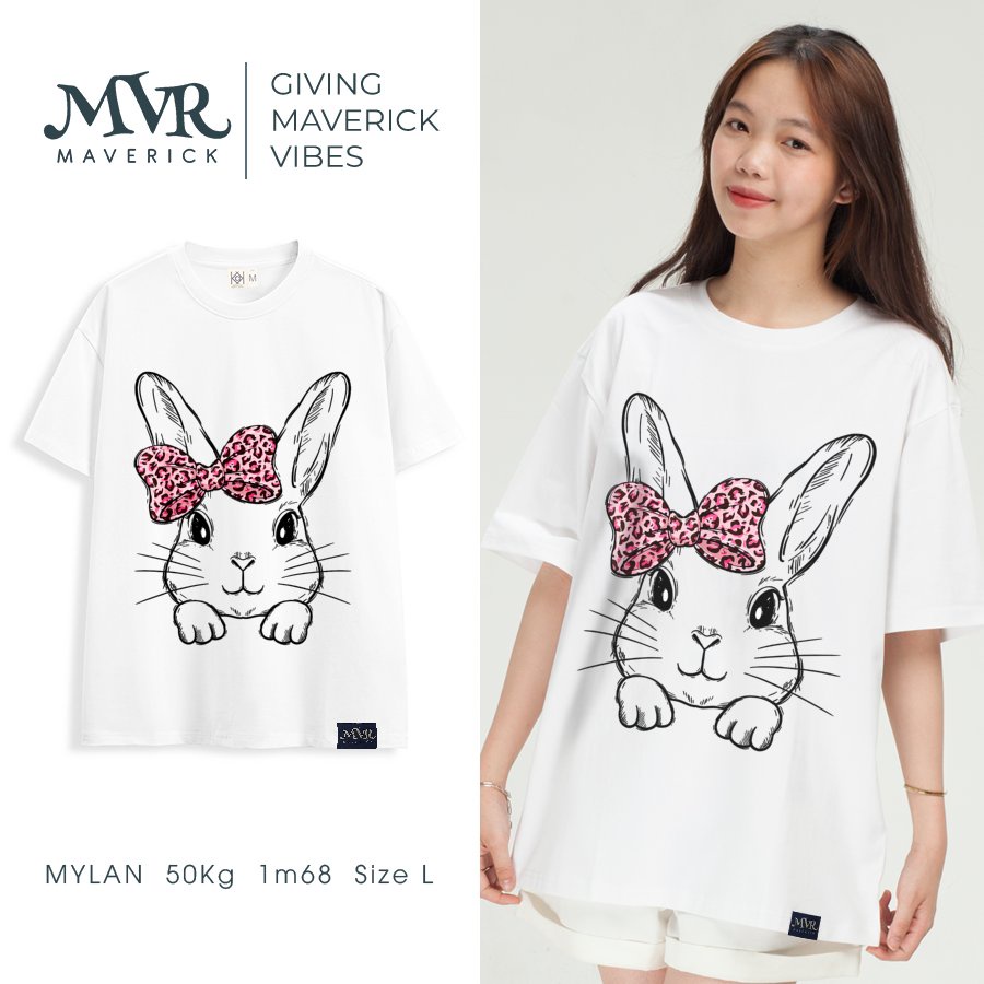 Áo thun nữ cổ tròn Cotton thoáng mát mặt thỏ dễ thương đeo nơ MVR KK3929