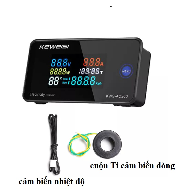 Công tơ điện tử 6 thông số KWS-AC300V 100A tích hợp màn hình LCD thích hợp lắp gia đình ,phòng trọ...có reset
