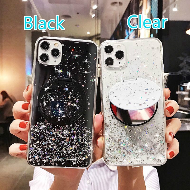 Glitter Soft Case Samsung A7 2018 A8 A9 J8 A6 A9S Plus M10 M20 M30 M40 Star Bling Case with Makeup Miror