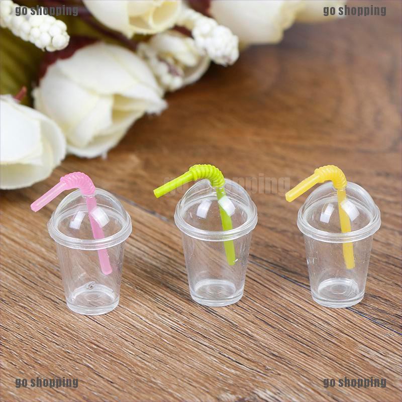 {go shopping}2Pcs 1:12 Dollhouse mini milk tea cup with straw simulation drink model toys