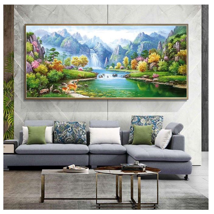 Tranh thêu chữ thập phong cảnh thiên nhiên hùng vĩ thêu kín khổ lớn DX1147 (150x70cm), DX1148 (190x88cm)