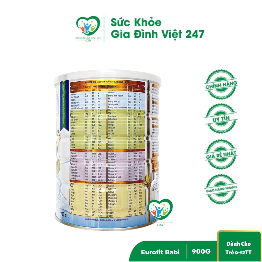 Sữa Eurofit Babi - 900G - Sữa Cho Bé Tăng Sức Đề Kháng Bé Ăn Ngon Tiêu Hóa Khỏe Mạnh Phát Triển Thị Giác