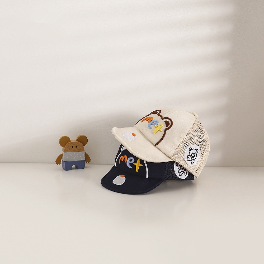 Mũ Lưỡi Trai Vành Mềm Phối Lưới Thoáng Khí Thêu Chữ Và Gấu 3D Dễ Thương Cho Bé