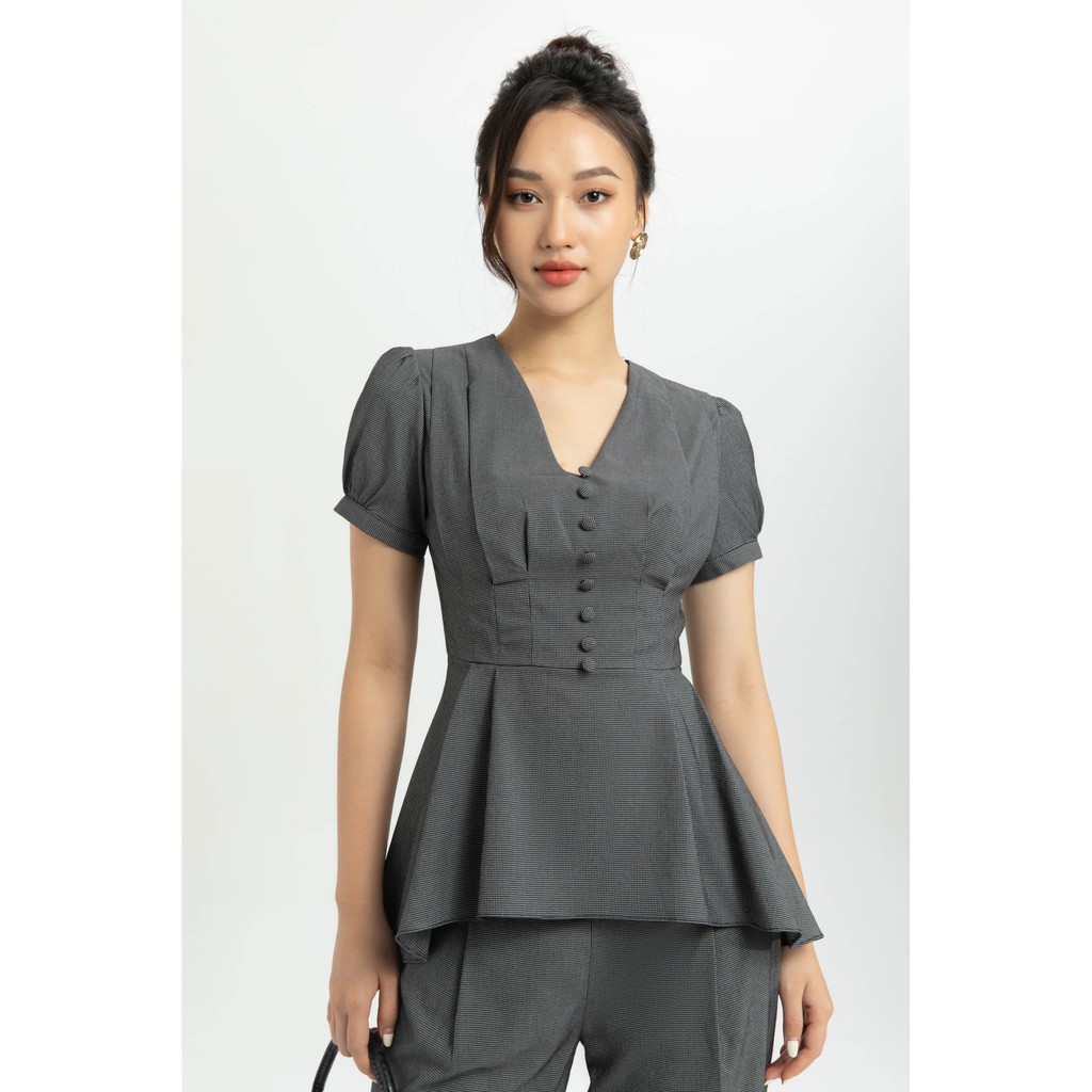 [NHẬP WABRTL5 GIẢM 10% TỐI ĐA 50K ĐH 250K ]Áo peplum kẻ cổ V nữ IVY moda MS 16M5067
