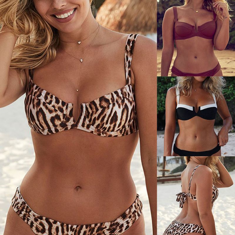 Bộ Bikini Hai Mảnh Cổ Chữ V Sâu Màu Sắc Trẻ Trung Quyến Rũ Dành Cho Nữ