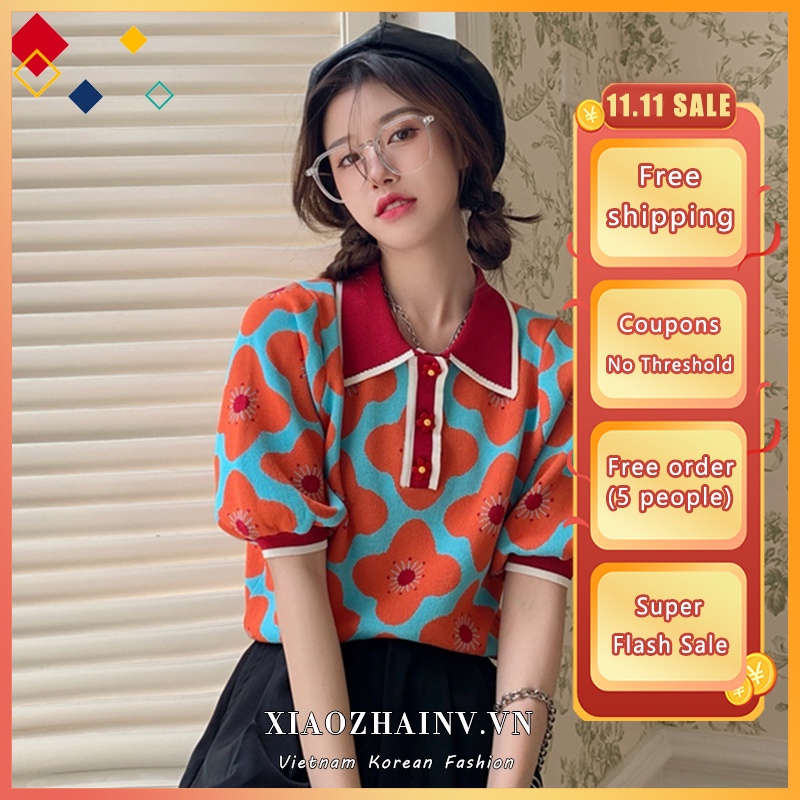 Xiaozhainv Áo Sơ Mi Tay Ngắn In Họa Tiết Hoa Phong Cách Hàn Quốc Cho Nữ | BigBuy360 - bigbuy360.vn