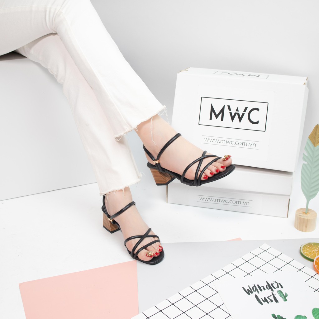 [Mã SKAMFS114M giảm 10% đơn 100K] Giày cao gót nữ dây mảnh gót vuông phối vân gỗ MWC NUCG- 3706