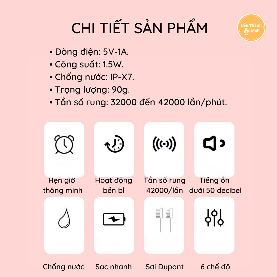 ✈️ [Freeship] Bàn chải điện Sonic X7 bản nâng cấp [6 Chế Độ Rung] [4 đầu bàn chải thay thế]