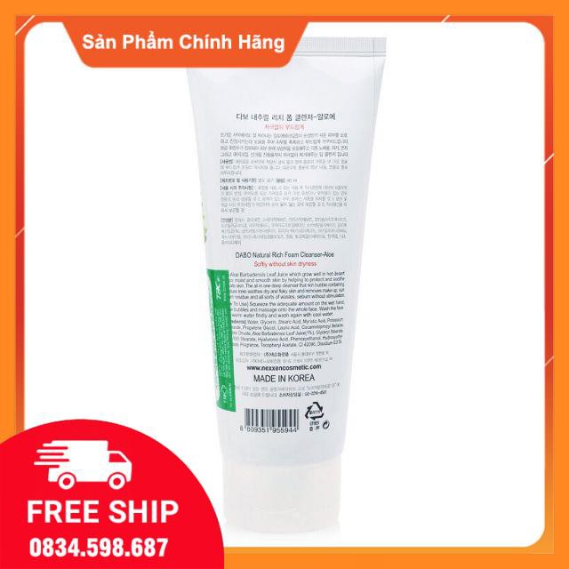 Mỹ phẩm  Sữa Zặt lô hội 3-in-1 Dabo Aloe Natural Rich Foam Cleanser 180ml ok