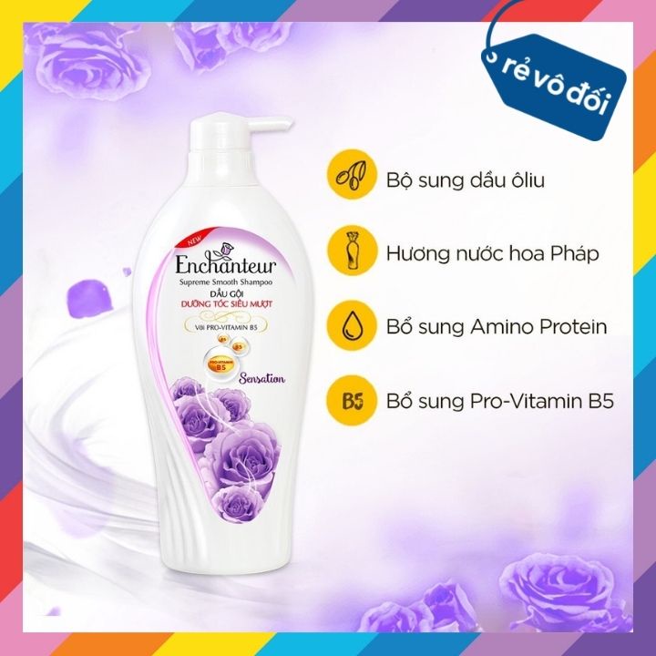 Dầu gội nước hoa Enchanteur Charming/ Sensation dưỡng tóc siêu mượt 650gr - Hàng công ty