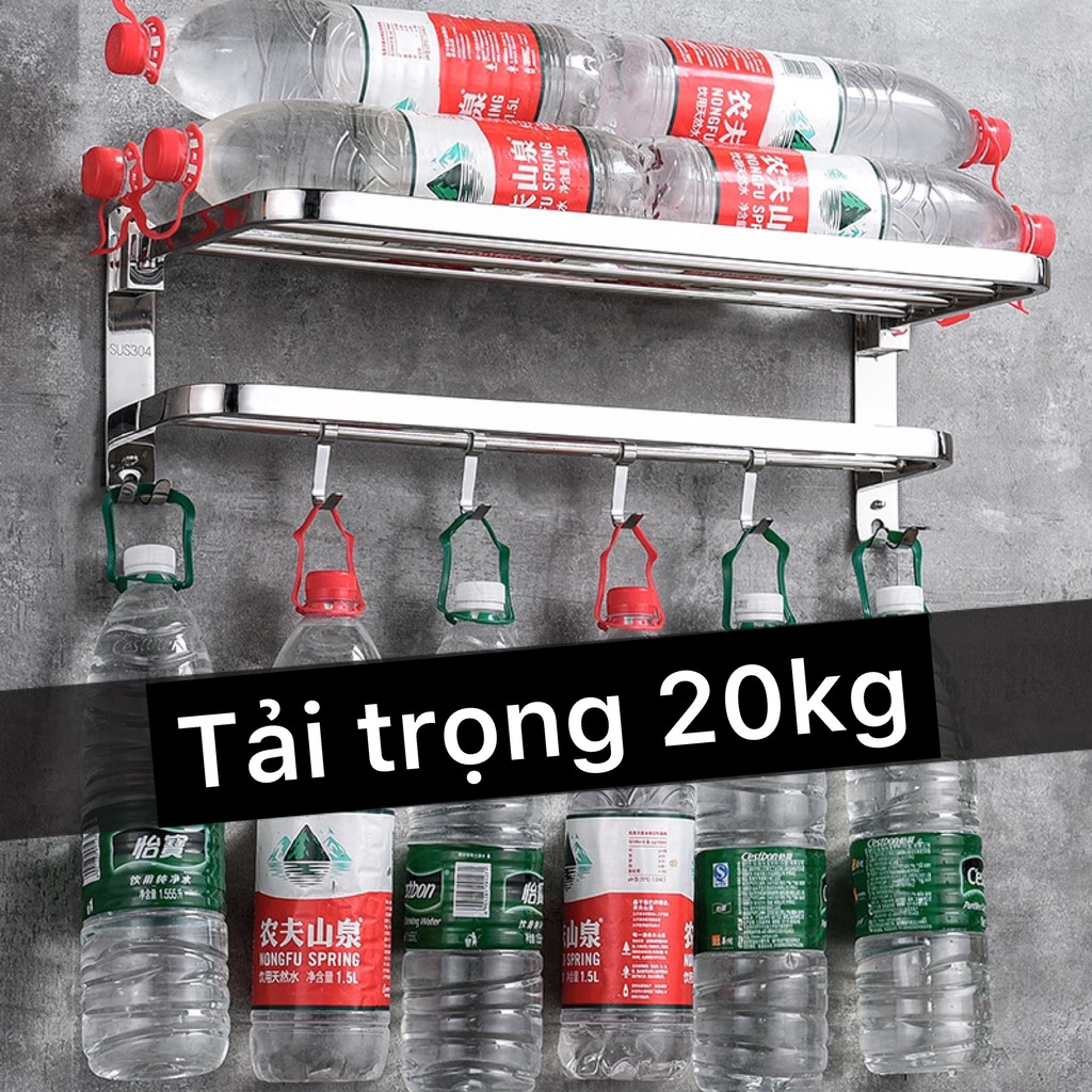 Giá treo khăn nhà tắm inox 304 dán tường kèm kệ góc kệ chữ nhật để dầu gội sữa tắm