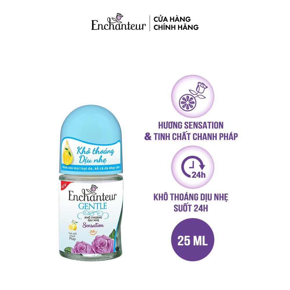 Combo Lăn khử mùi Enchanteur Gentle Delightful 50ml và Gentle Charming/ Sensation 25ml