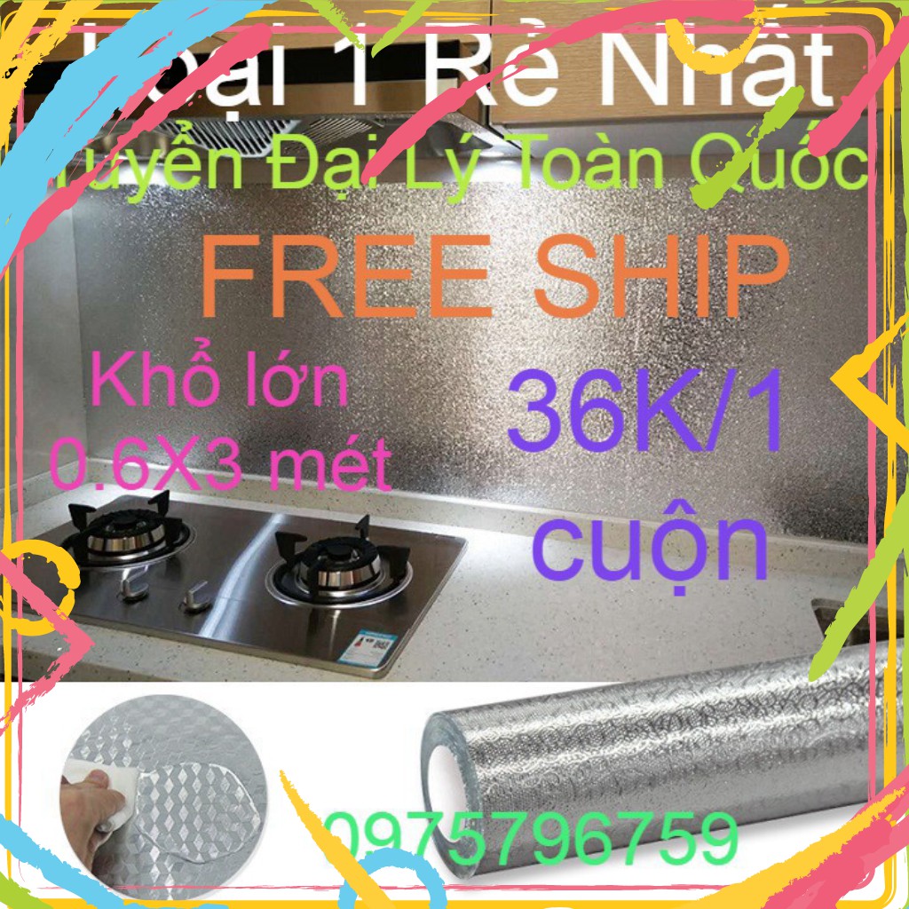 QGT URGS [FREE SHIP] Cuộn giấy bạc dán bếp cách nhiệt, miếng decal dán tường nhà bếp khổ lớn 0,6x3 mét 25