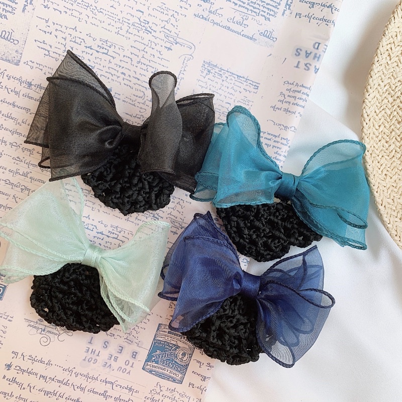 Búi tóc lưới công sở nơ voan ba lớp hàng thiết kế L2