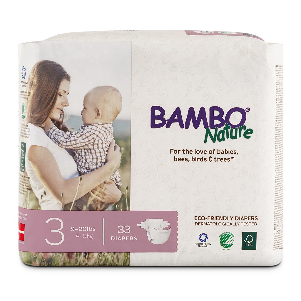 Tã Dán 100% Hữu Cơ Bambo Nature - Nhập Khẩu Đan Mạch - 4-9kg - M33 - 33 miếng