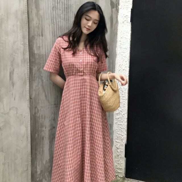 Váy kẻ caro MORAN kiểu Hàn dáng dài [ có sẵn ] | BigBuy360 - bigbuy360.vn
