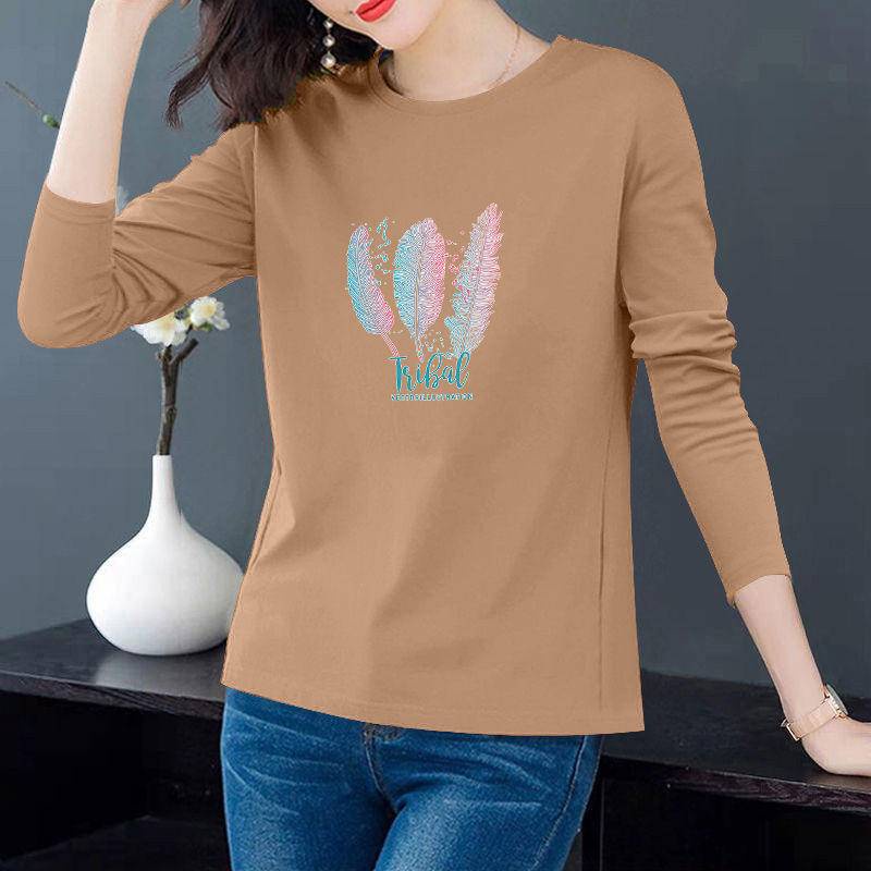 Áo thun cotton tay dài cổ tròn plus size cho phụ nữ trung niên