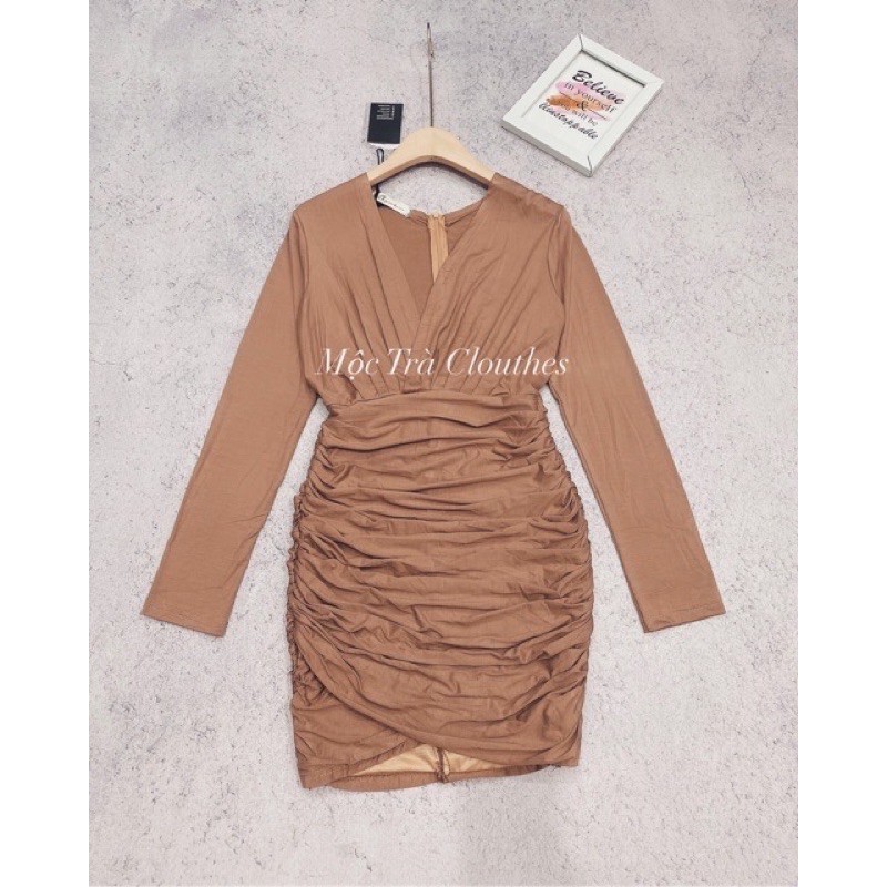 [Mã FATHANG5 giảm 10K đơn 50K] Váy Nhúm Cổ Vạt Dáng Ôm Body Chất Thun Lạnh Cao Cấp, Đầm Dự Tiệc Dài Tay Siêu Xinh | BigBuy360 - bigbuy360.vn