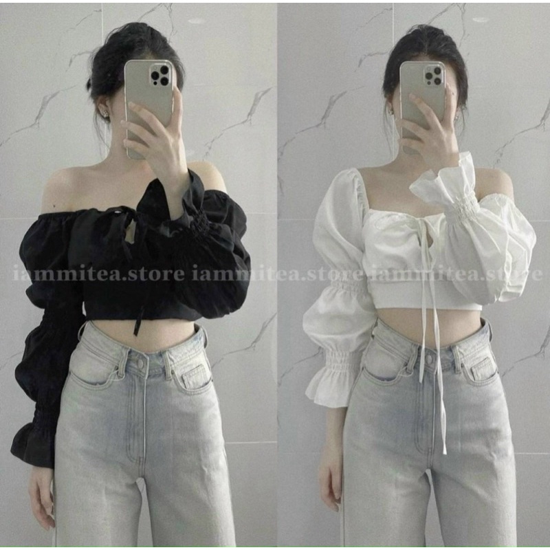 Áo CropTop Tay Phồng 🦋 Có Dây Buộc Trước Ngực🦋