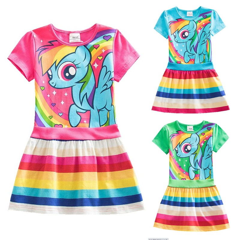 Đầm Luckycandy ngắn tay in hình chú ngựa Pony hoạt hình dễ thương cho bé gái