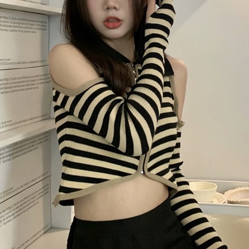 Áo Dệt Kim Trễ Vai Tay Dài Phong Cách Mùa Thu Mới