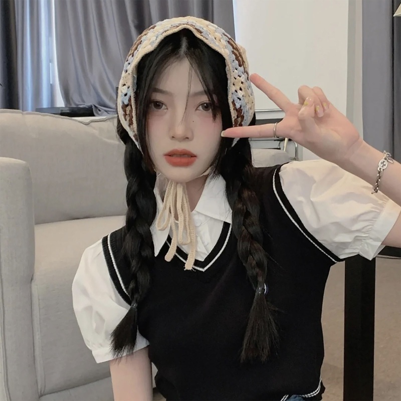 Băng Đô Len Đan Móc Hình Tam Giác Màu Sắc Thời Trang Cho Nữ Y2K