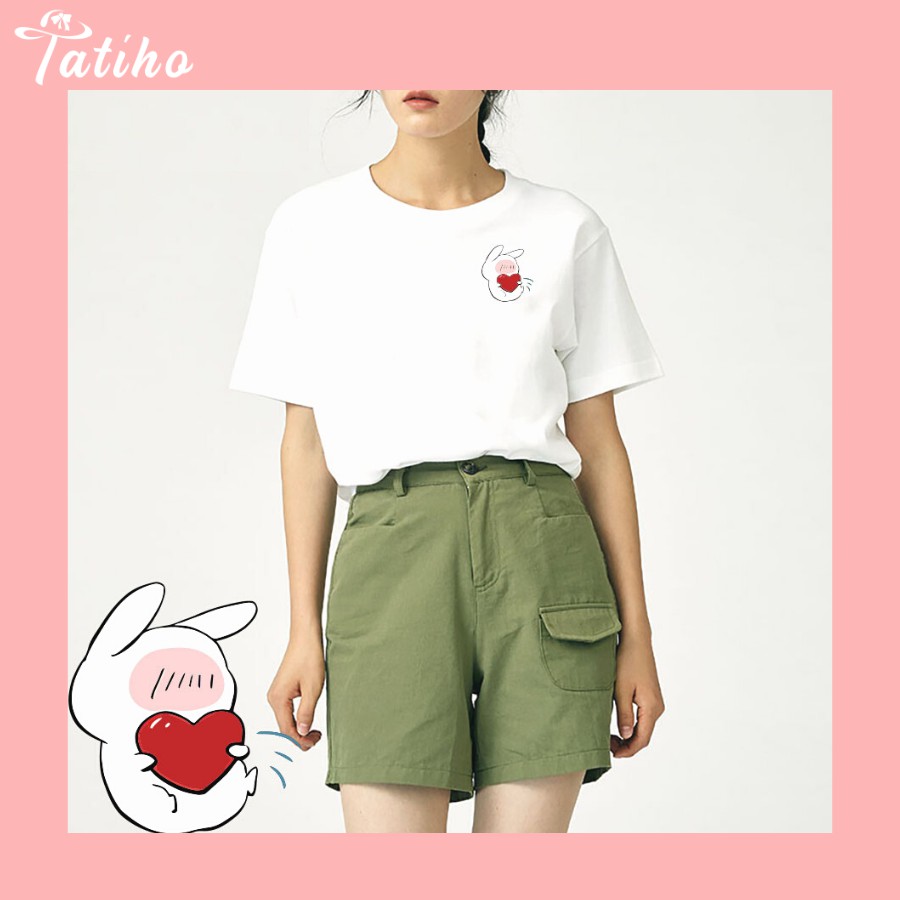 [Hàng Xịn, Gía Tốt] Áo Phông Thun Nam Nữ Tay Ngắn Hình Icon Thỏ Ôm Trái Tim Nhiều Màu - Unisex - Cotton - Mã AT030