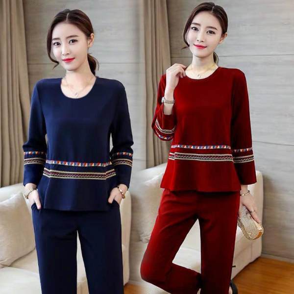 Bộ đồ dài tay cỡ lớn thời trang mùa xuân thu dành cho phụ nữ trung niên 40-50-60 tuổi