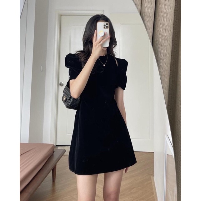 [Loại 1/Freeship] Váy nhung tăm nữ xẻ vai 24APRIL 🌸 Bộ đồ nhung nữ dáng chữ A tôn dáng sang chảng 🌸 | BigBuy360 - bigbuy360.vn