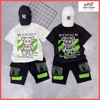 Bộ cộc coton gấu cho bé trai, đồ bộ cộc tay size đại cho bé trai
