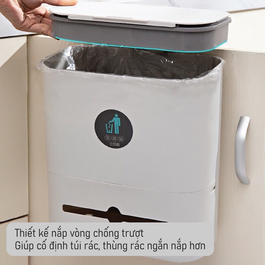 Thùng rác treo tủ bếp SUPO Mart 12L nắp trượt,, thùng rác treo nhà vệ sinh có khay để giấy vệ sinh, túi đựng rác