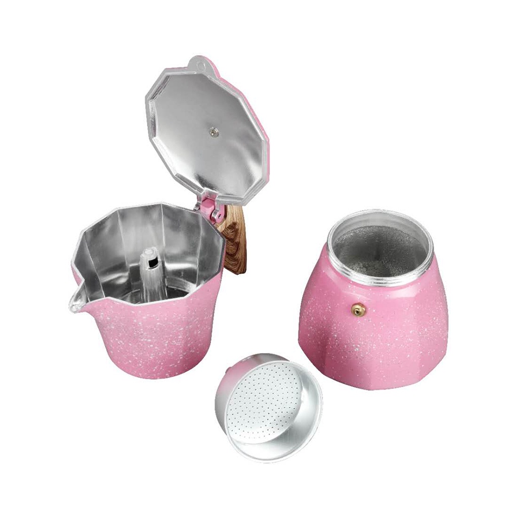 Ngày 3/6 cốc Máy pha cà phê mocha latte của Ý Hoàn toàn mới, Mocha Cafeteira 150 / 300ML Máy pha cà phê nhà bếp màu hồng