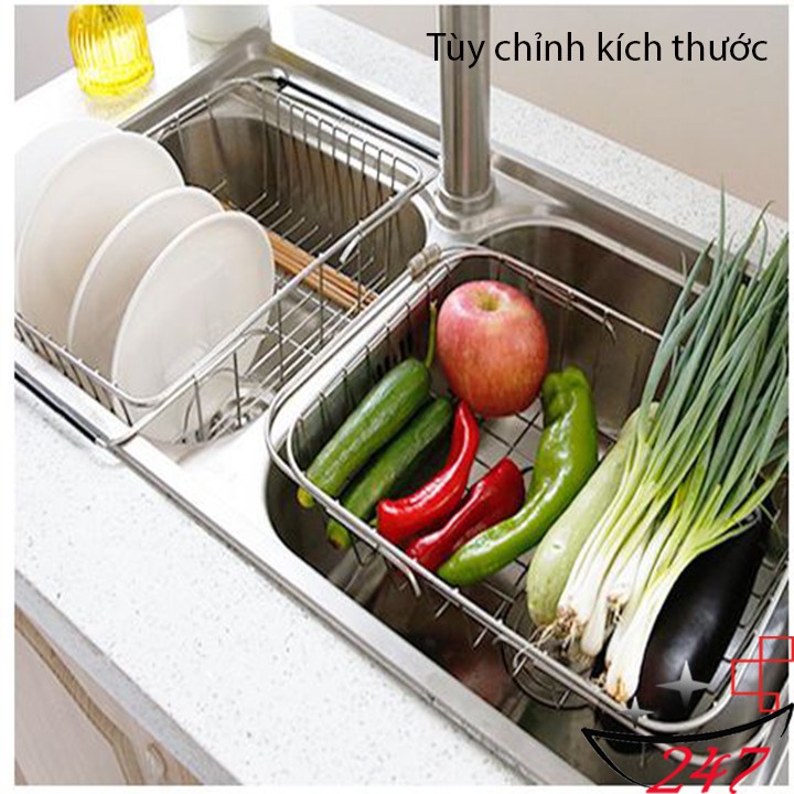 Khay Inox 304 đựng đĩa chén trái cây gác lên bồn rửa chén size lớn tùy chỉnh kích thước