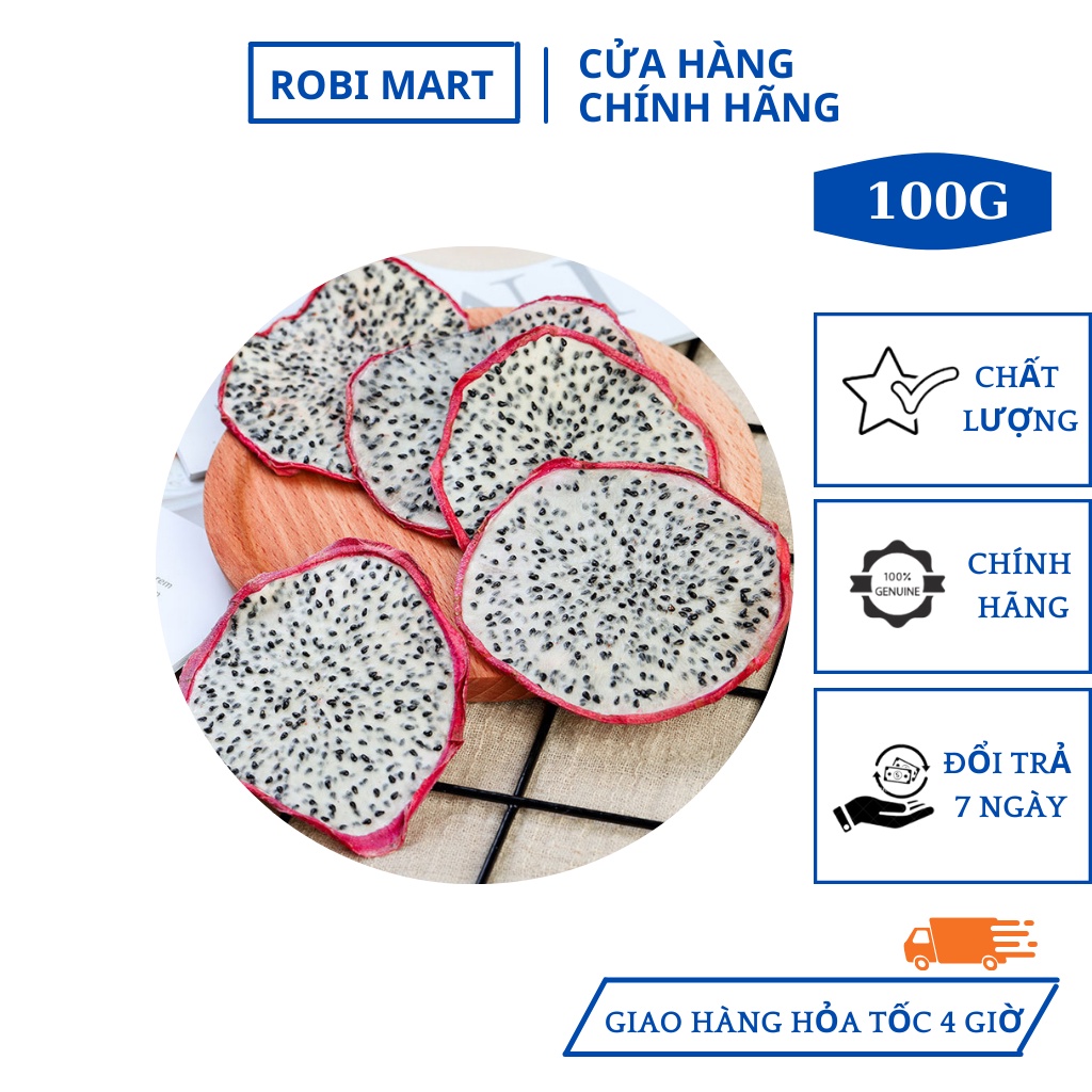 Thanh long thái lát sấy lạnh Robimart gói 100gr - Hàng loại 1 lát đẹp