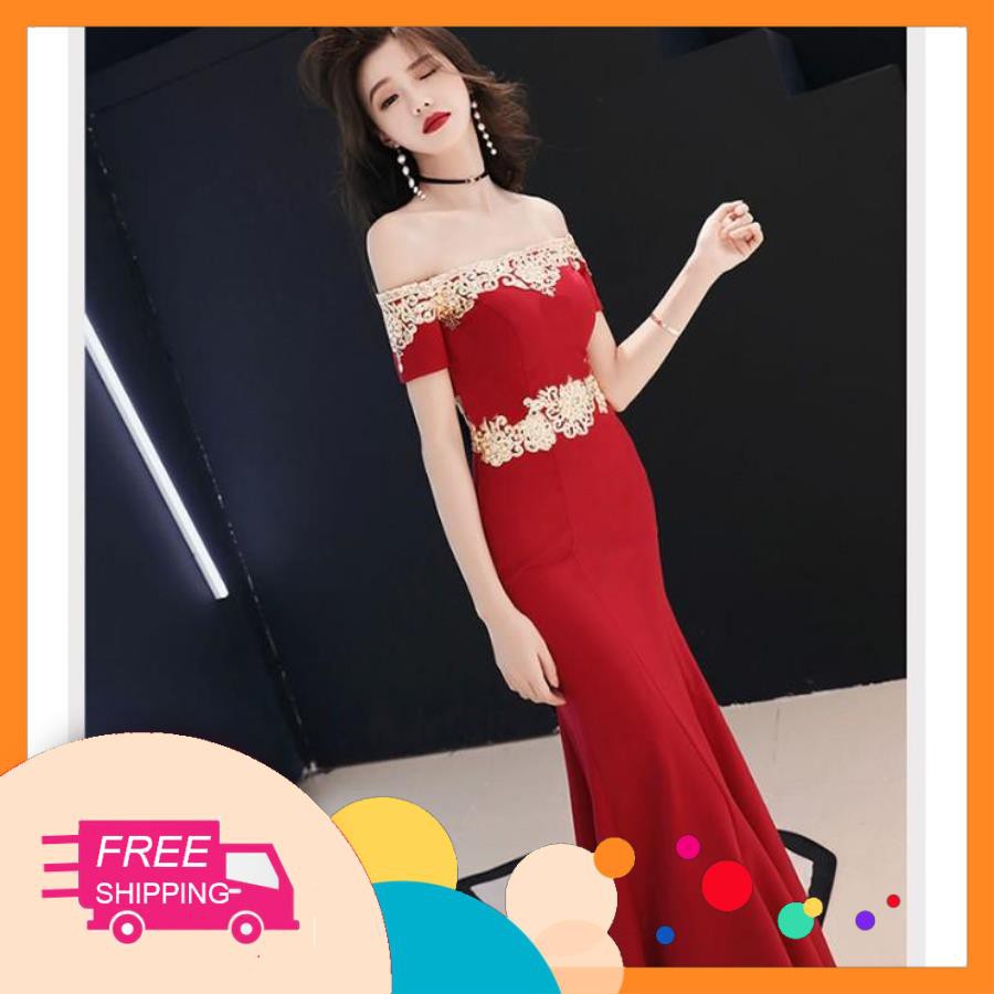 Đầm dạ hội đẹp, ôm, đuôi cá, trễ vai, họa tiết threadwork sang trọng, dự tiệc, sang trọng và quyến rũ-OSLP-12