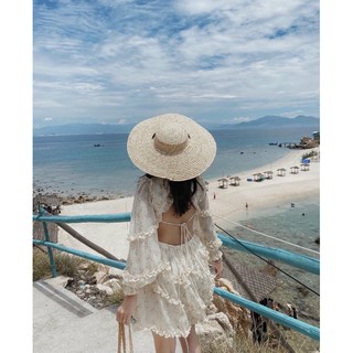 Đầm hoa phối bèo cutout eo hở lưng