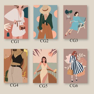 Bộ 2 tranh canvas cao cấp cô gái boutique- size 30x40 khung gỗ - kèm đinh đóng tường