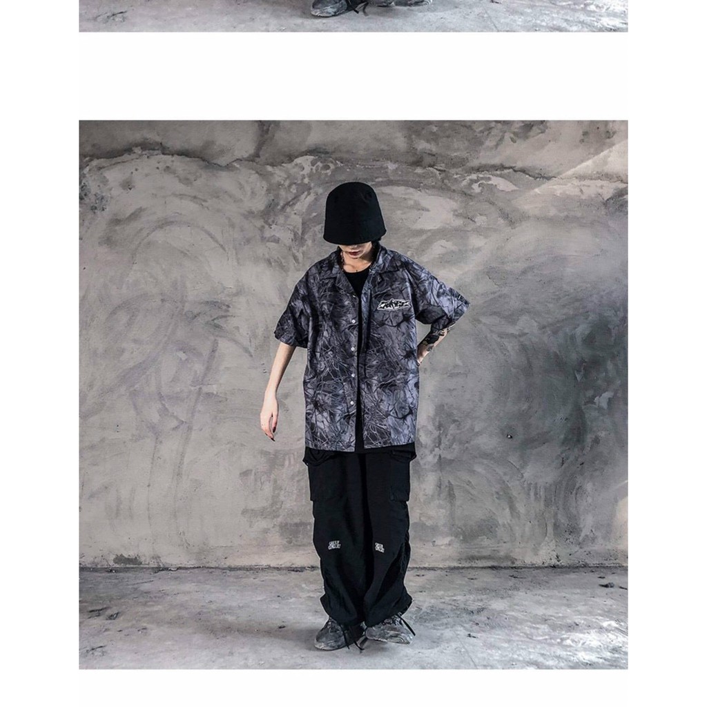 Áo sơ mi tay ngắn unisex in hình họa tiết độc đáo, loang màu, vải đẹp
